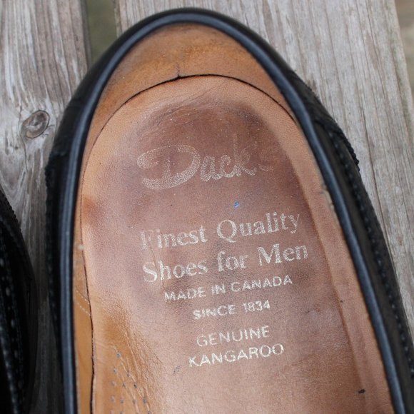 Vintage 80s Black Kangaroo Wingtip Loafers, Men's 13 D, Made in Canada by Dack's - Picture 10 of 13